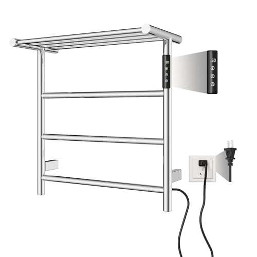 Sunrosa タオルウォーマー ステンレス 壁掛け式 ヒーター 省エネ カーボンファイバー加熱 IPX4防水 タイマー機能付き 温度調節 液晶画面 プラグイン/直結両対応 浴室/洗面台/ホテル用 (575x87.5x45
