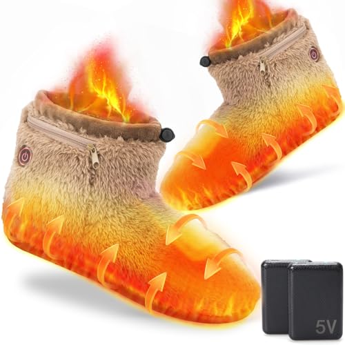 SUPTEMPO 電気スリッパ コードレス 10秒速暖 フットウォーマー 足温器 充電式 ブーツ 歩ける 足元ヒーター 2個6000mAhモバイルバッテリー付き...