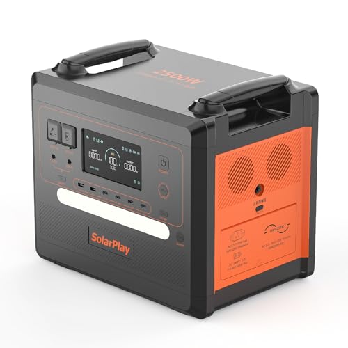 SolarPlay 2500W ポータブル電源 大容量 2300Wh/720000mAh リン酸鉄リチウム電池採用 1.5時間満充電 AC2500W 瞬間最大5000W DC/USB/XT60出力 14台機器同時充電可能 50Hz/60Hz 純正弦波 MPPT制御方式 静音設計 家庭