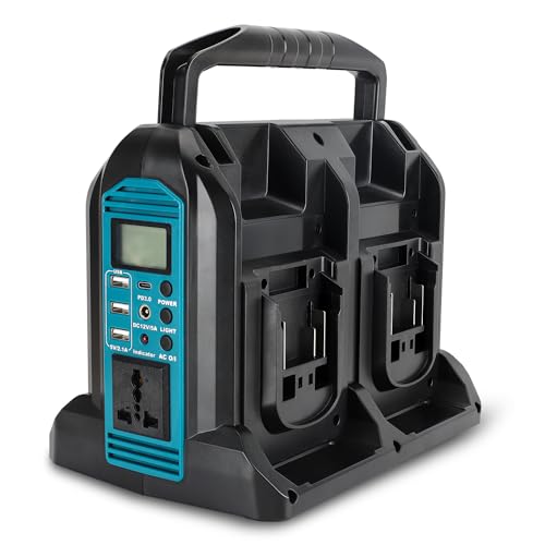 WaxPar 4口インバーター マキタ18Vリチウムイオンバッテリー対応 AC350W/DC/3-USB/1-type-c出力/LEDライト付き ポータブル電源 18v対応 | 車中泊 キャンプ アウトドア 防災グッズ 地震対策 停電時に非常