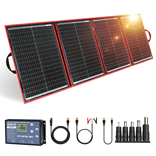 DOKIO ソーラーパネル 220w 折りたたみ セット18v 単結晶 防災対策 太陽光発電パネルコントローラー付き usb 出力端子 ポータブル電源と12vバ...