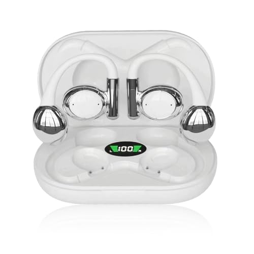 SLuB Bluetooth 5.3 イヤホン OWS ワイヤレスイヤホン 自動ペアリング 両耳 ENCノイズキャンセリング 耳かけ式 耳掛け 長時間待機 バッテリー残電量表示 軽量 防水 防滴 iPhone/iPad/Android対応（ホワイ