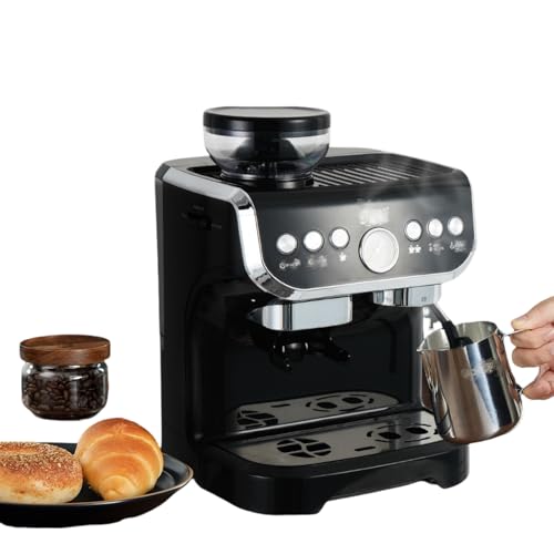 エスプレッソマシーン 15バー ミルク泡立て器付きコーヒーメーカー スチームワンド内蔵 豆挽き器 、ス エスプレッソマシン ブラックセサミ (ブラック)