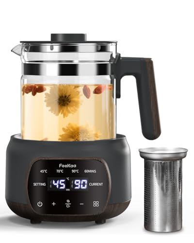 Feekaa 電気ケトル ガラス 温度調節 (±1℃) 72H保温機能付き 1.3L大容量 37℃~95℃温度設定 湯沸かしケト..