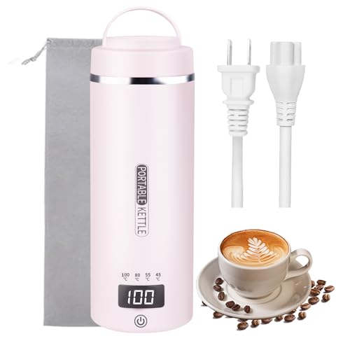 ポータブル電気ケトル 4つの温度設定 プラグイン式 小型 持ち運びケトル 304食品級ステンレス鋼 トラベルケトル 300W低消費電力 空焚き防止 漏水防止 電...