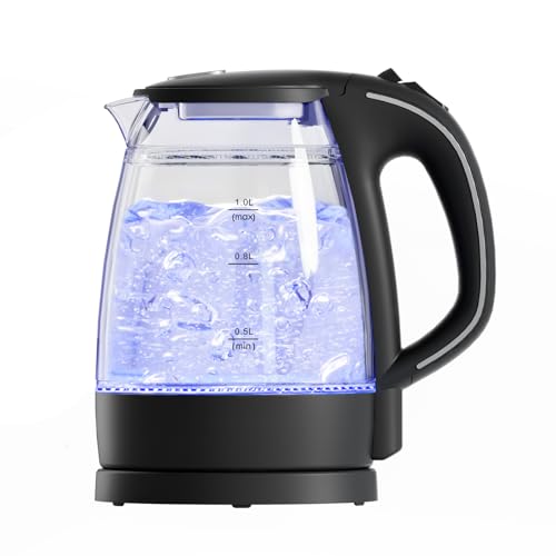 【二重構造・火傷防止】HAGOOGI 電気ケトル ガラス ケトル 透明 大容量 1L 耐熱ガラス 触れても熱くない 湯沸かしケトル 急速沸騰 LEDライト付き ...