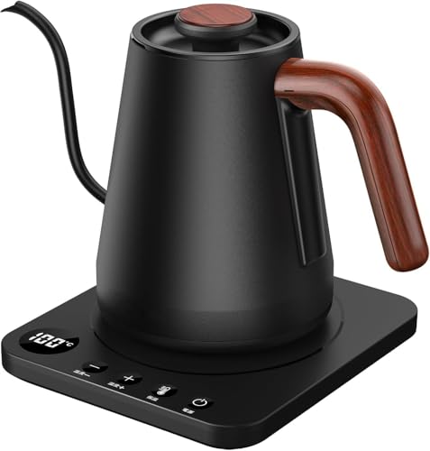 電気ケトル コーヒー ケトル 1.0L 1200W 温度調節(1℃単位)/保温機能/空焚き防止 細口 ドリップ ポット (ブラック)