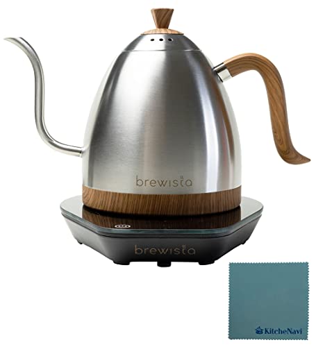 Brewista ブリューイスタ 【世界のバリスタが愛用】 電気ケトル 温度調節機能付 コーヒー ドリップ ケトル クロス付き (ステンレススチール 1.0L)
