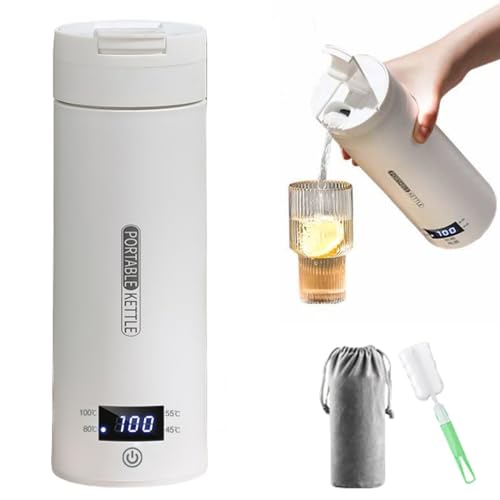 電気ケトル 小型 電気ポット ポータブル トラベルケトル 携帯湯沸かし器 大容量 約500ml 110V 3000W 急速加熱 4段温度調節 電気水筒 304ステンレス製 旅行用真空断熱マグ LED ディスプレイ 自動OFF