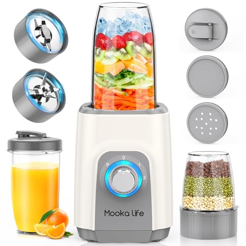 MOOKA LIFE ジューサー ミキサー スムージー 一台多役 三つボトル 500ml*2+300ml コーヒーミル 6枚刃 450Wハイパワー 高速回転 氷...