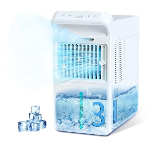 Braveby 冷風機 冷風扇「氷霧×爆速冷風、秒で極涼」卓上クーラー 7.5m/s強力送風 大容量 3L水タンク 氷いれ可能 ミスト3段階 3段階風量 扇風機 小型 首振り チャイルドロック卓上扇風機 静音 省