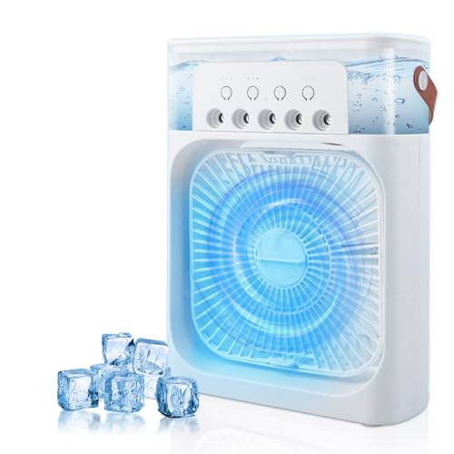 WANJIA 冷風扇 冷風機 冷風扇風機 冷感 噴霧 USB式 【 2025新登場 & 3段階風量】 冷風機 強力 氷入れ可 噴霧 扇風機 送風 加湿 冷却 ミニエアコン コンパクト オフィス 寝室 キャンプ用 熱中症と暑