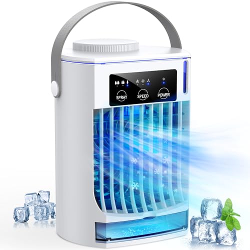 冷風機 冷風扇 【2025新登場・大風量・省エネ】 ミニクーラー 大容量 小型 卓上冷風機 強力送風 小型クーラー 3段階風量 3段階ミスト スポットクーラー 冷却加湿 氷入れ可 取っ手付き 携帯便