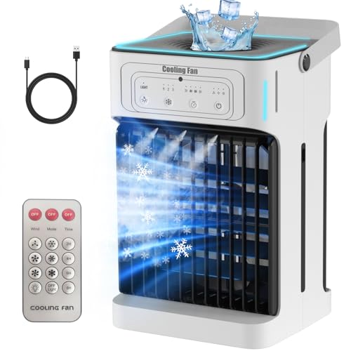冷風機 強力 冷風扇 卓上クーラー 冷風扇風機【業界初の二層ファンブレード＆デュアルモーター設計】1000ml大容量 大風量 冷感UP 30dB静音 耐久性向上 氷入れ可 瞬間冷却 小型 水冷エアコン 9W