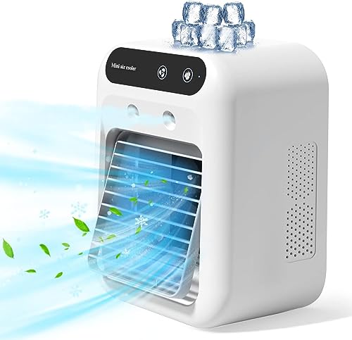 冷風機 冷風扇 卓上冷風機 小型 卓上 扇風機 1台多役 USB充電式 1800mAh大容量 ミニクーラー スポットクーラー 2段階風力調節 送風 冷却 加湿 空気清浄 マイナスイオン 氷入れ可能 上下角度調整