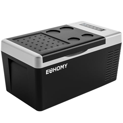 EUHOMY 車載冷蔵庫 ポータブル冷蔵庫 小型 【-20℃〜20℃ 急速冷凍】 18L 持ち運び 3WAY 電気式 車載 電動 車に乗せる キャンプ 車載家庭...