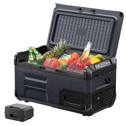 JESIMAIK 車載冷蔵庫 E20 20L -20℃〜10℃ バッテリー1個付き 急速冷凍 ポータブル冷蔵庫 小型 両開きフタ 4WAY電源対応 AC100V...