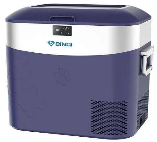 BINGI 車載冷蔵庫 22L ポータブル冷蔵庫 コンパクト設計で 12V/24V DC & 100-240V AC 両用 -18℃〜15℃ ..
