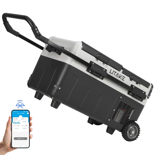 Litake 車載冷蔵庫 30L コンプレッサー式 バッテリー内蔵可能 -20℃〜20℃ 急速冷凍 4Way電源対応 アプリ遠隔操作 2室独立温度制御 大容量 ...