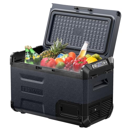 JESIMAIK 車載冷蔵庫 E28 28L -20℃〜10℃ バッテリー内蔵可能 急速冷凍 小型 両開きフタ ポータブル冷蔵庫 4WAY電源対応 AC100V...