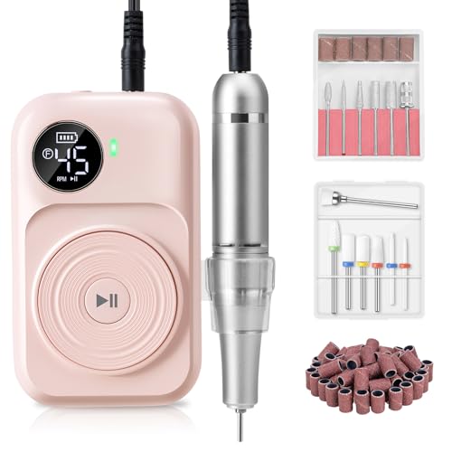 Madenia 充電式 プロ用 ネイルマシン - 45000 RPM 電動ネイルマシン アクリルネイル ジェルネイルケア ポータブル 高速回転 正逆回転 無階段...
