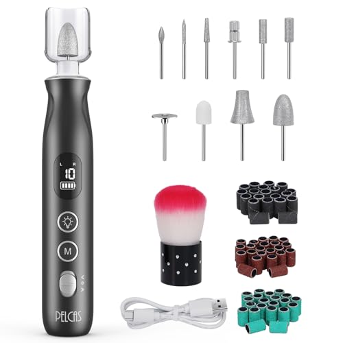 PELCAS電動ネイルマシン 10個のビット ネイルマシーン ジェルネイル オフ キットネイルケアセット 爪磨き グレー