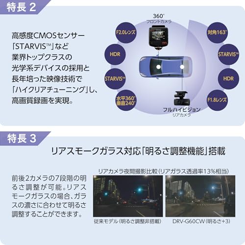 ケンウッド(Kenwood)360度撮影ドライブレコーダー DRV-G60CW 64GBmicroSDカード付属 3年保証 出張取付サービス対応 STARVIS搭載