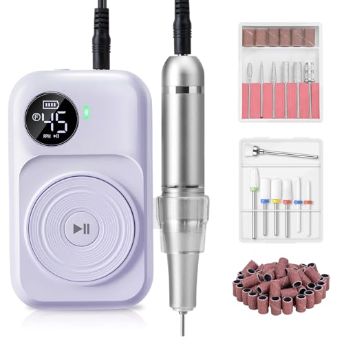 Madenia 充電式 プロ用 ネイルマシン - 45000 RPM 電動ネイルマシン アクリルネイル ジェルネイルケア ポータブル 高速回転 正逆回転 無階段...