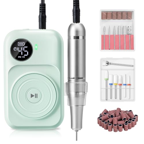 Madenia 充電式 プロ用 ネイルマシン - 45000 RPM 電動ネイルマシン アクリルネイル ジェルネイルケア ポータブル 高速回転 正逆回転 無階段...