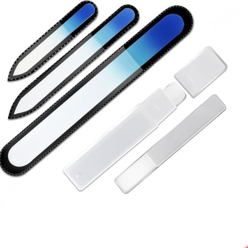 爪やすり ガラス 爪磨き ネイルファイル ガラス製 ネイルシャイナー ジェルネイルファイル 男女兼用 ネイルケア4点セット 専用ケース付 つめみがき つめやすり...