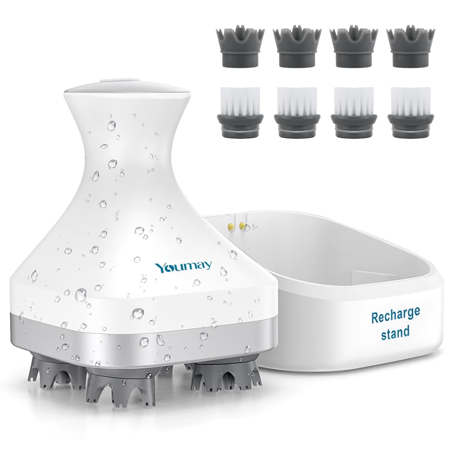 Youmay 電動ブラシ 水深1mまでのIPX7防水 ワンタッチで電源オン 2種類動作スピード 4種類動作モード USB充電台座付き (セット)
