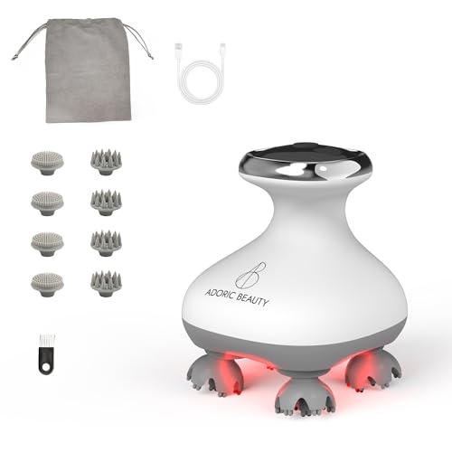 ヘッドスパ 電動頭皮ブラシ 美容家電 頭皮ケア フェイスケア コードレス 静音 乾湿両用 IPX7防水 広範囲【赤/青色LED】 3D振動 20分タイマー 収納...