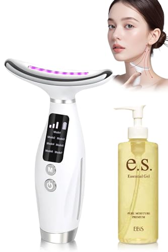 【6機能7モード搭載】ネックビューティーブースター 美顔器 首元 ケア リフトアップ 7色LED+イオン導入+温熱+マイクロカレント 首 しわ 美顔器ジェル10...