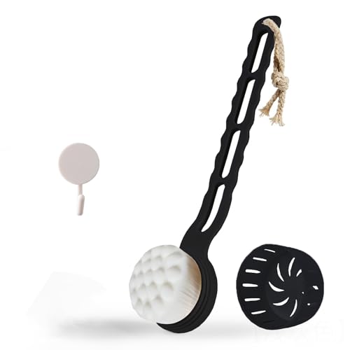 ボディブラシ 【40万本の極細毛】 背中 ボディブラシ 泡立ちやすい 背中ニキビ ケア 長い柄 背中洗い ボディーブラシ 柔らかい 背中ブラシ お風呂 美肌 男性 女性 (黒い)