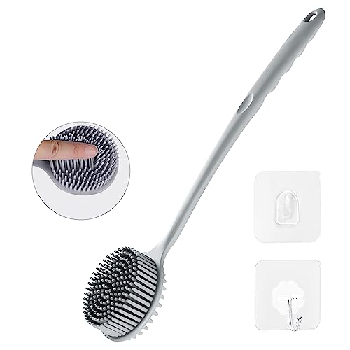 ボディブラシ 両面ブラシ マッサージ シリカゲルボディブラシ 背中ニキビ ケア 背中 ボディブラシ 長い柄 背中洗い ボディーブラシ 柔らかい 濃密泡 臭わない カビが生えにくい 滑りにくい