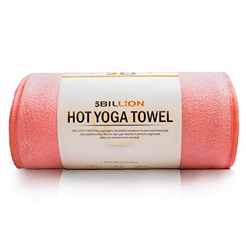 ヨガタオル,5BILLION ヨガタオル 滑り止め 超極細繊維 - 183*61cm ホットヨガタオル、超吸収性、洗濯可能、速乾性 - フリーキャリーバッグ (PINK)
