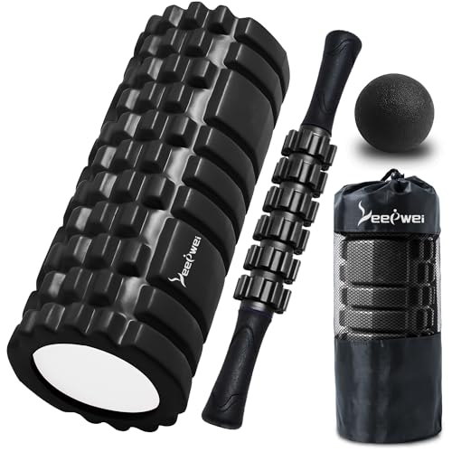 LEEPWEI フォームローラー 筋膜リリース ヨガポール トリガーポイント マッサージボール 初心者 家庭用 4点セット 収納袋付き ブラック
