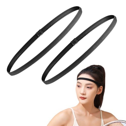 CHANGJIQ ヘアバンド 2本セット 細い 1cm幅 ヘッドバンド ヘアゴム 汗止め 髪留め メンズ レディース ..