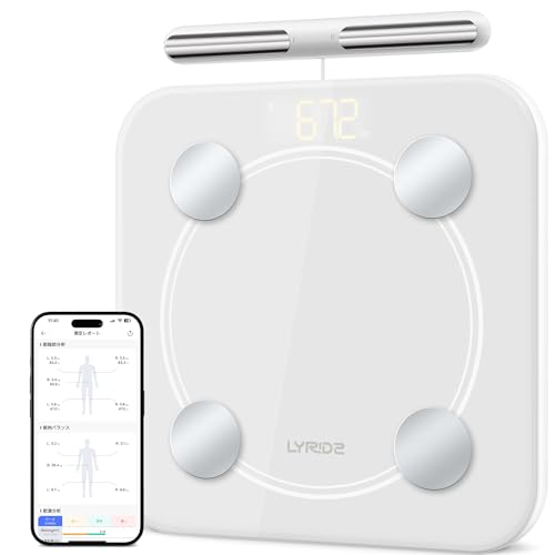 Lyridz 体重計 スマホ連動 体組成計 部位別 体重体組成計 8電極 高精度 体脂肪計 47項目測定 体脂肪率 BMI 筋肉量 基礎代謝 内臓脂肪 全身測定 Type-C充電 自動電源ON/OFF アプリ対応 たいそせいけ
