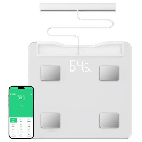 体重計 体重計 スマホ連動 体組成計 体脂肪計 ヘルスメーター weight scale 体重秤 8電極 体脂肪率/BMI/骨格筋率/基礎代謝量/水分量/体年齢/内臓脂肪レベル 日本語取扱説明書 日本語App 電池付属 (