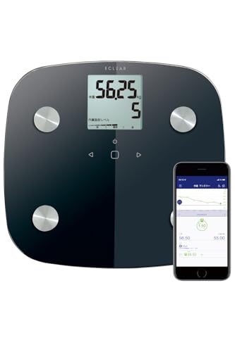 エレコム 体重計 体組成計 スマホ連動 (データ手動入力式) バックライト付 【 体重 体脂肪率 内臓脂肪レベル BMI 骨格筋率 骨量 基礎代謝 】 50g単位測定 エクリア ブラック HCS-FS01XBK