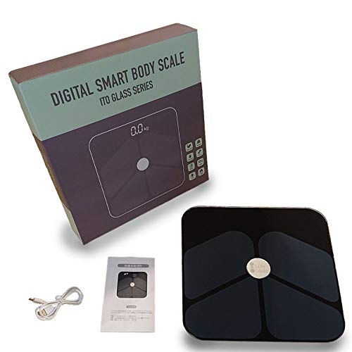 Auto Ideas 体組成計 体重計 USB 充電式 体脂肪率 内臓脂肪 基礎代謝 強化ガラス デジタル Bluetooth iPhone Android スマホ連動 ブラック