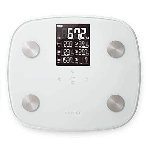 エレコム エクリア 体重計 体組成計 バックライト付き 【体重 内臓脂肪レベル 皮下脂肪率 BMI 体脂肪率 骨格筋率 基礎代謝】100g単位測定 大画面 測定項目一覧表示 ホワイト HCS-FS05WH