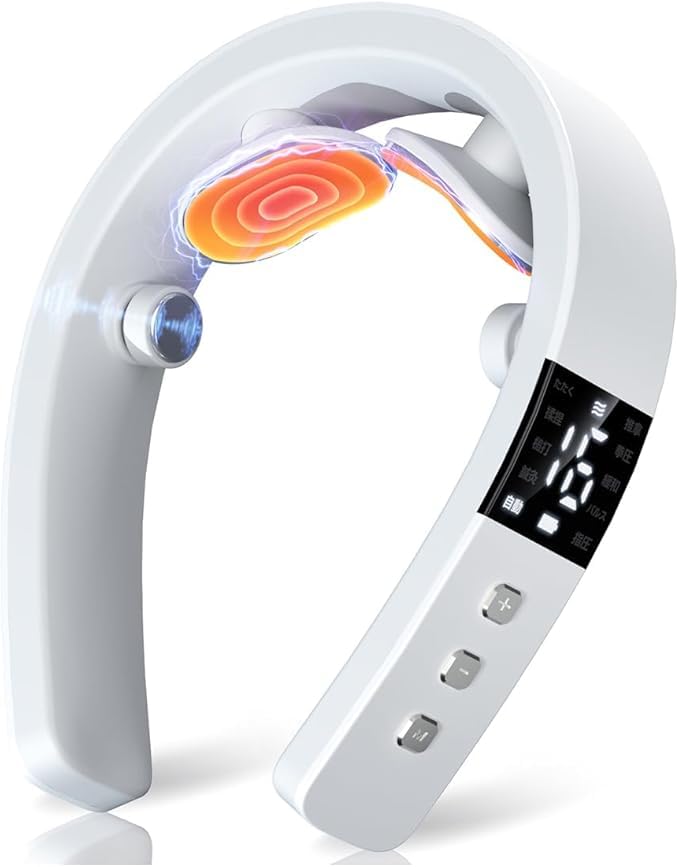 【新設計】 ネックケア 首 リラクゼーション器 理学療法士監修 (加温×振動×EMS&TENSのW効果) LED液晶デ..