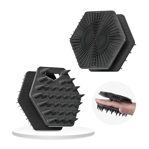 【2025 新アップグレード！両面シリコンブラシ】両面2WAY 頭皮マッサージ＆ボディーブラシ シャンプーブラシ 頭皮洗浄ブラシ 六角形デザイン ヘッドブラシ 支柱グリップで使いやすく 人間