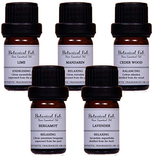 Botanical labエッセンシャルオイル アロマオイル リラクゼーション に！初心者にも 人気5本セット ラベンダー・ライム・ベルガモット・シダーウッド・マンダリン・各5ml) 精油 ブレンドオイ