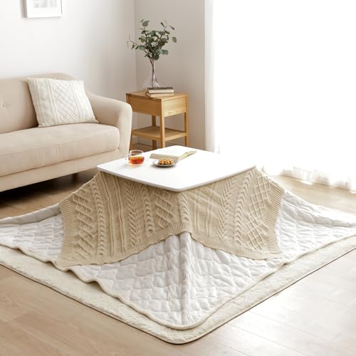 イケヒコ こたつ用サロン こたつ 上掛け カバー アラン 約130×130cm アイボリー アクセント おしゃれ ..