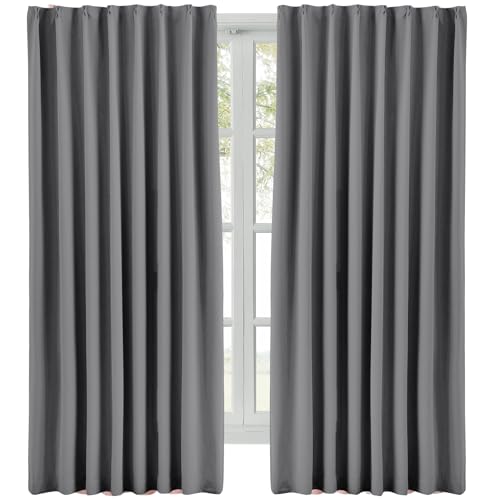 Hansleep カーテン 遮光カーテン 1級遮光 厚手 断熱 防寒 防音 無地 洗濯可能 寝室 リビング 2枚組 (グレー, 幅100cm×丈178cm)