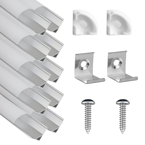 10-パック LEDストリップチャンネル V字型（3.3フィート 1メートル） ミルキーホワイトカバーレンズ付き ，コネクターと取り付けキット付き，簡単カットとインストールカーブレンズプロフ