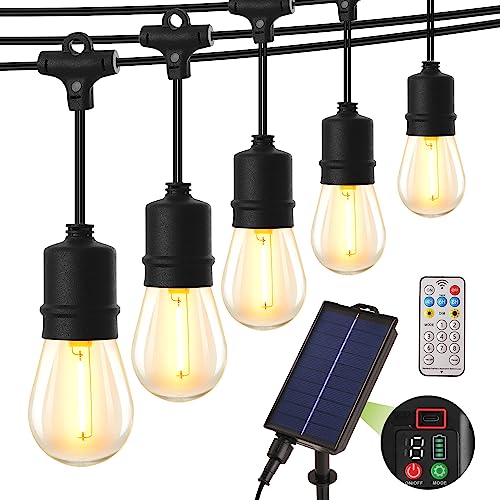 YOSION ソーラーストリングライト 12m 防雨型 夜間自動点灯 4つの調光モード PC素材 電球色 2700k10個 ..